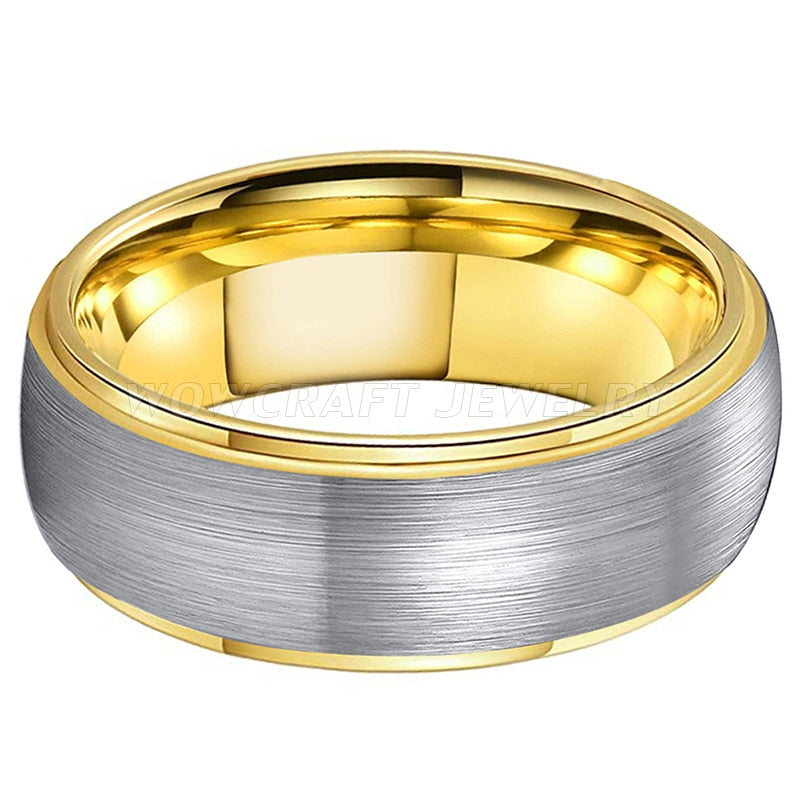 8mm Gold Color & Silver Brushed Tungsten Men's Ring