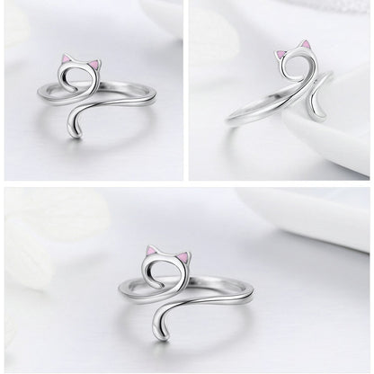 Cute Cat With Pink Ears 925 Sterling Silver Women's Ring