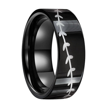 8mm Willow Twig Plant Nature Engraved Flat Polished Tungsten Men's Ring
