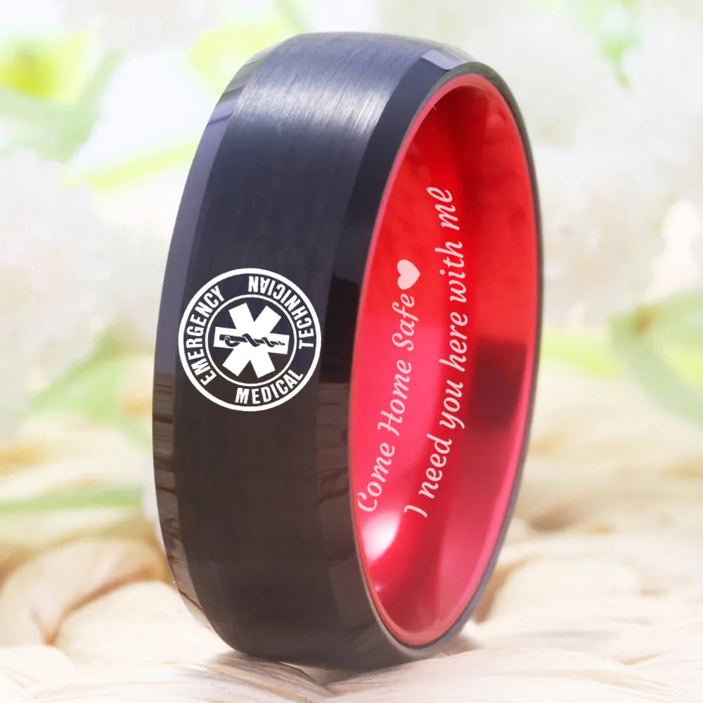 8mm Paramedic Medical Design Come Home Safe Tungsten Unisex Rings (2 Colors)