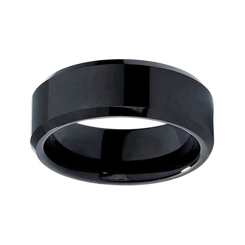 8mm High Polished Beveled Edges Black Tungsten Men's Ring