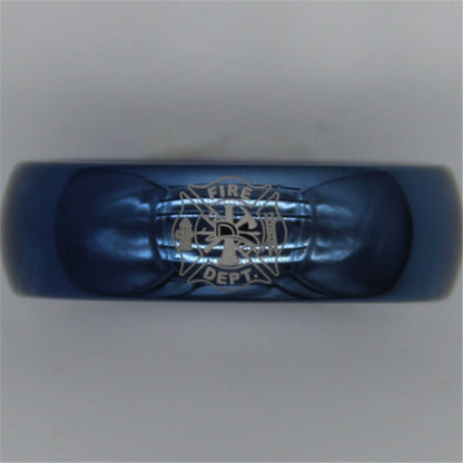 8mm Fire Department Firefighter Blue Dome Tungsten Men's Ring