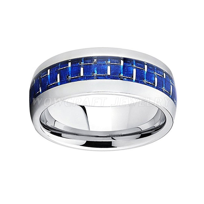 8mm Blue Carbon Fibre Inlay Tungsten Men's Ring