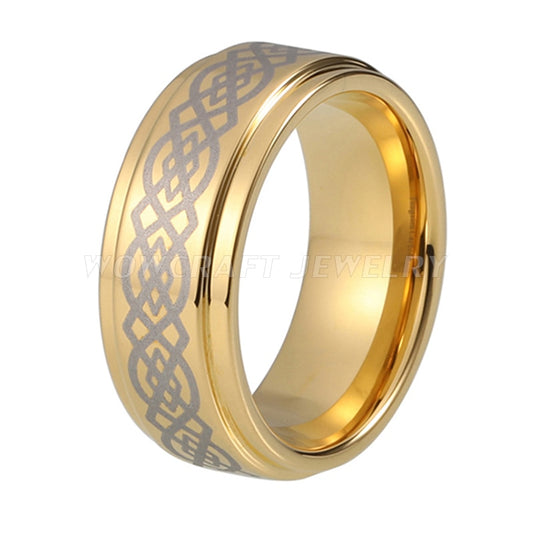 8mm Celtic Knot Pattern Silver & Yellow Gold Tungsten Men's Ring