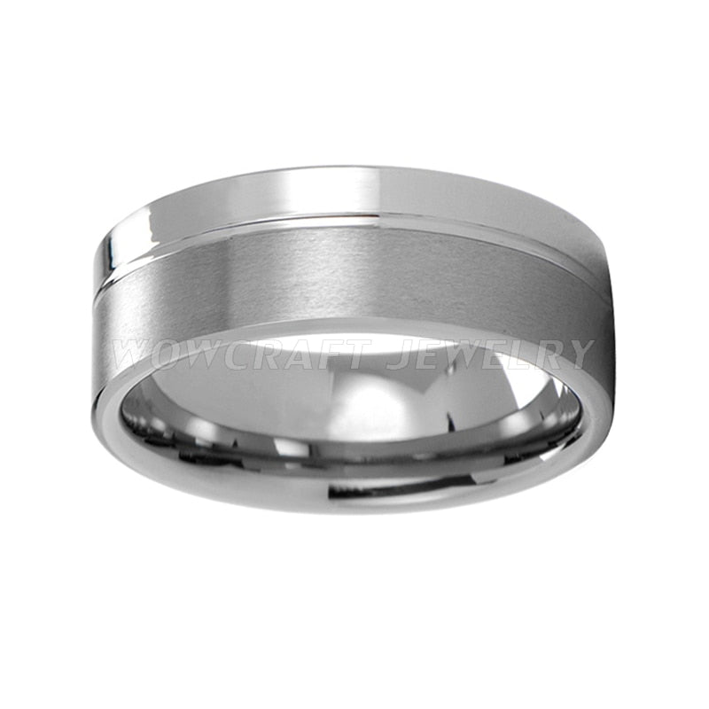 8mm Two Tone Brushed & Polished Tungsten Men's Ring