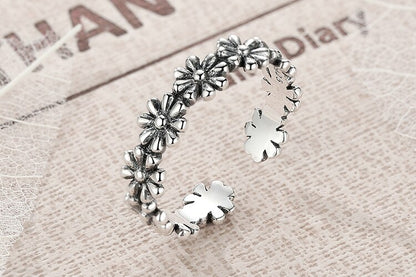 Daisies 925 Sterling Silver Vintage Stackable Adjustable Women's Ring
