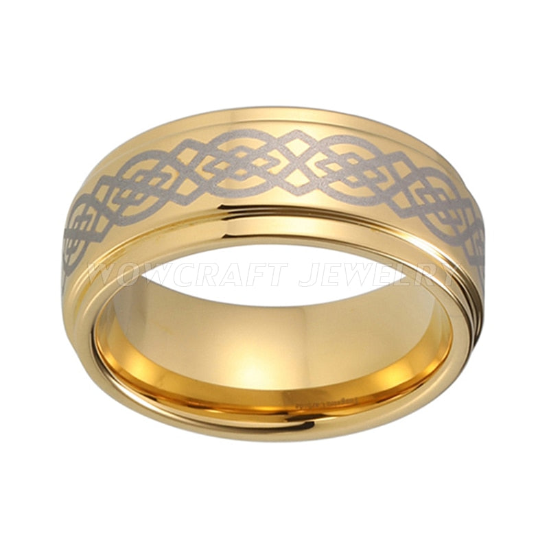 8mm Celtic Knot Pattern Silver & Yellow Gold Tungsten Men's Ring