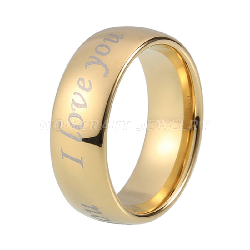 8mm I Love You Engraved Top Gold Color Unisex Ring