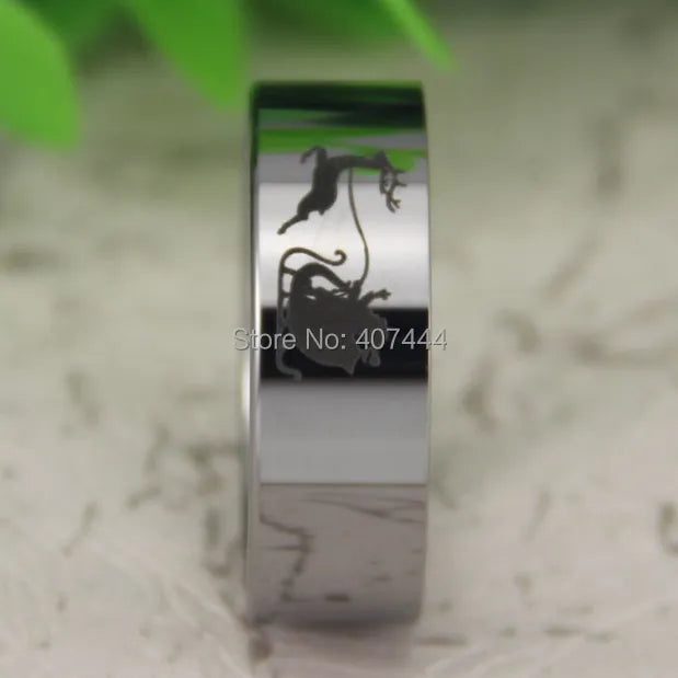 8mm Santa Claus & Reindeer Sleigh Christmas Silver Tungsten Unisex Ring
