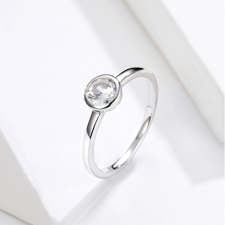 Clear Cubic Zirconia & Minimalist 925 Sterling Silver Women's Rings