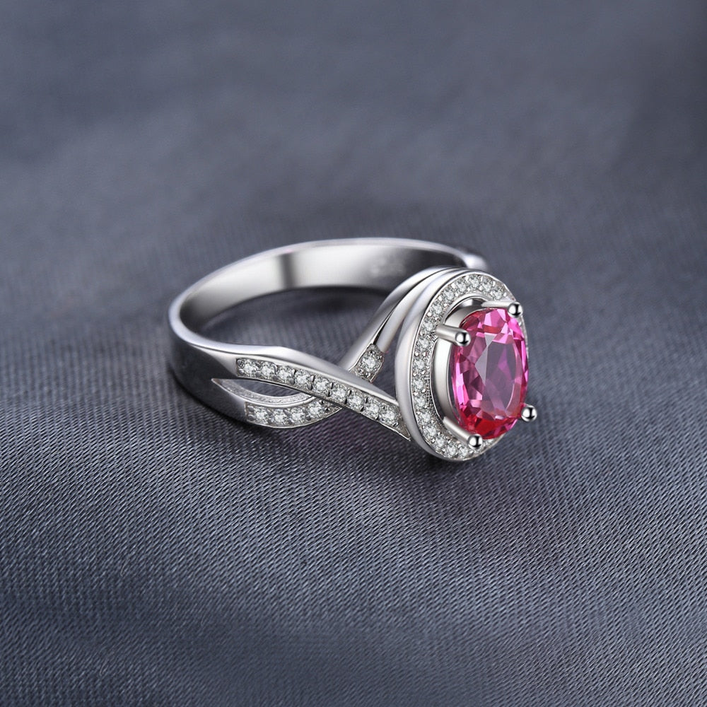 1.7ct Oval Created Pink Sapphire 925 Sterling Silver Women's Ring