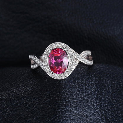1.7ct Oval Created Pink Sapphire 925 Sterling Silver Women's Ring