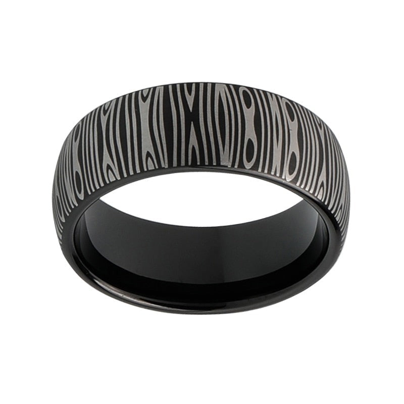 8mm Damascus Damascus Style Stripes Black Tungsten Men's Ring