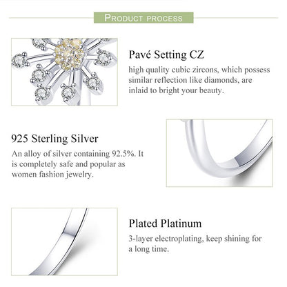 Blooming Dandelion Flower 925 Sterling Silver Adjustable Women's Ring