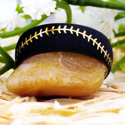 8mm Baseball Stitch Sports Black & Gold Tungsten Unisex Ring