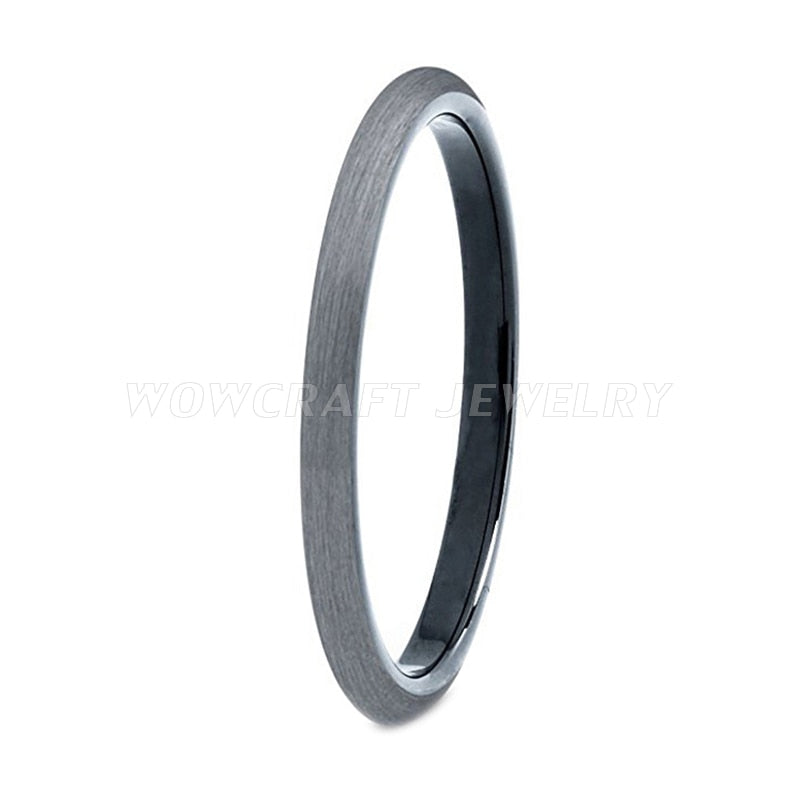 2mm Minimalist Brushed Silver Domed Tungsten Unisex Ring