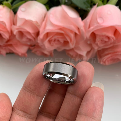 6mm, 8mm Brushed Silver Tungsten Men's Ring