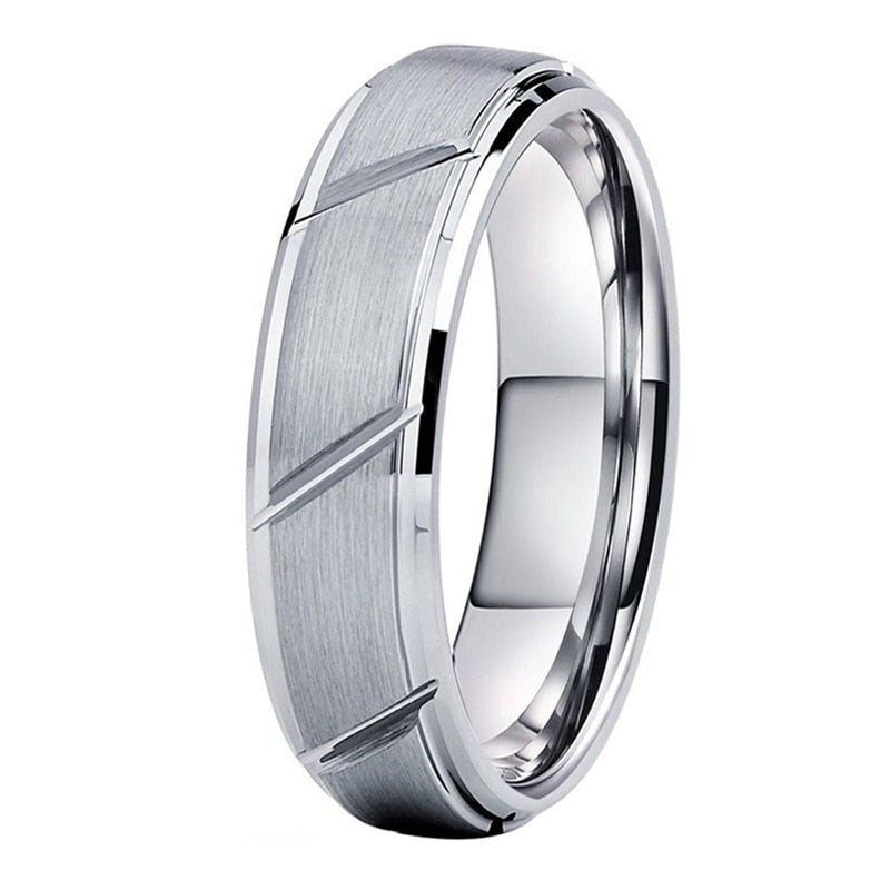 6mm, 8mm Unique Grooved Matte Brushed Silver Tungsten Men's Ring