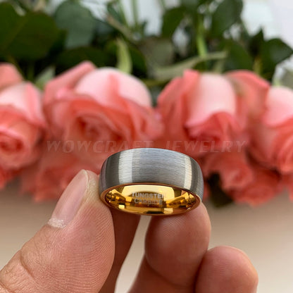 8mm Silver Brushed & Gold Tungsten Men's Ring