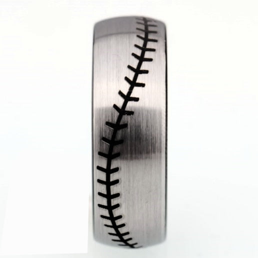 8mm Baseball Sports Silver & Black Unisex Ring