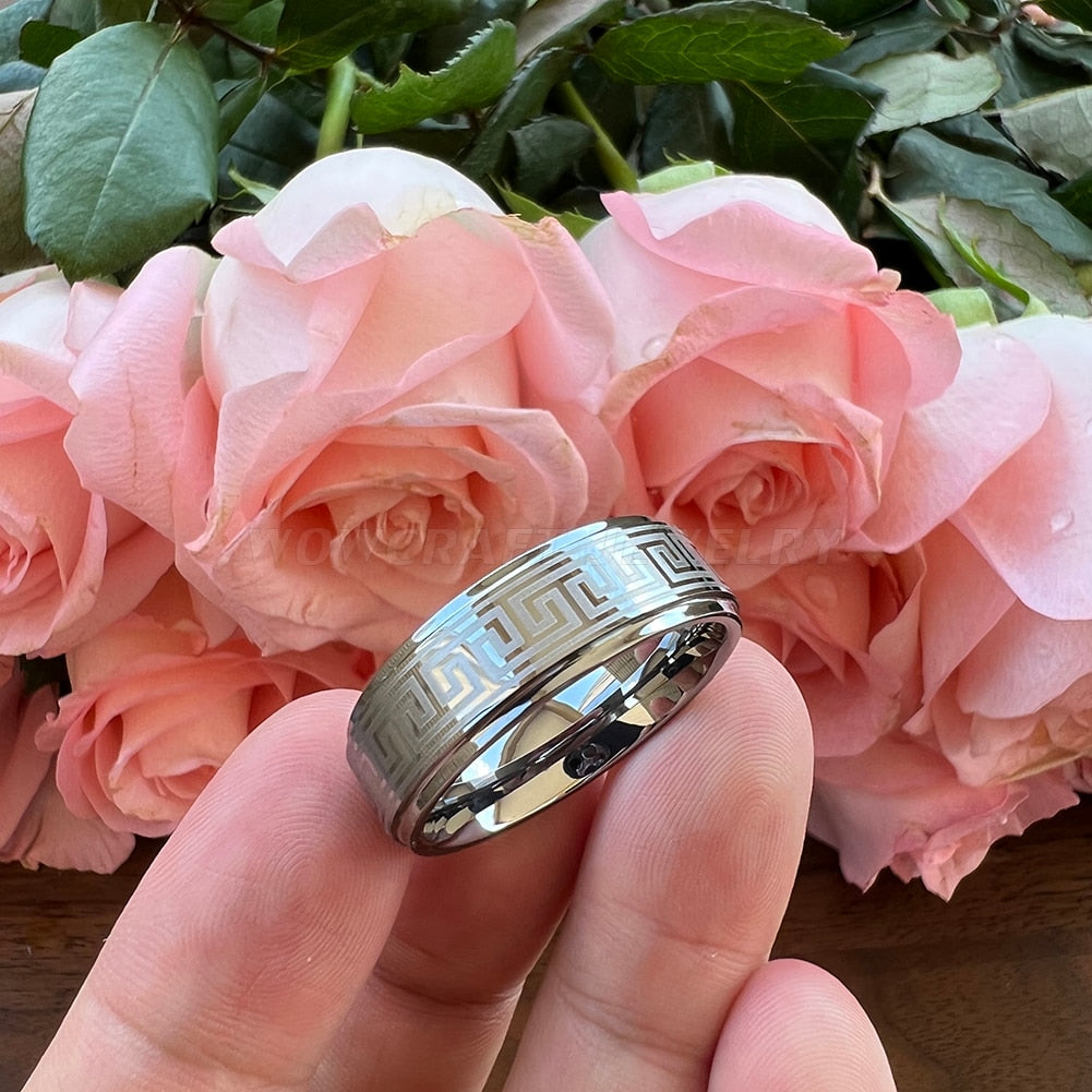 6mm & 8mm Unique Pattern Engraved Men's Ring