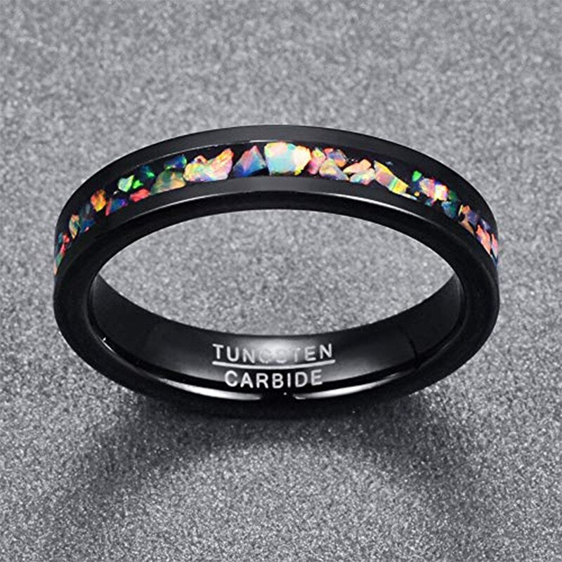 4mm Crushed Created-Opal Inlay Black Tungsten Women's Ring