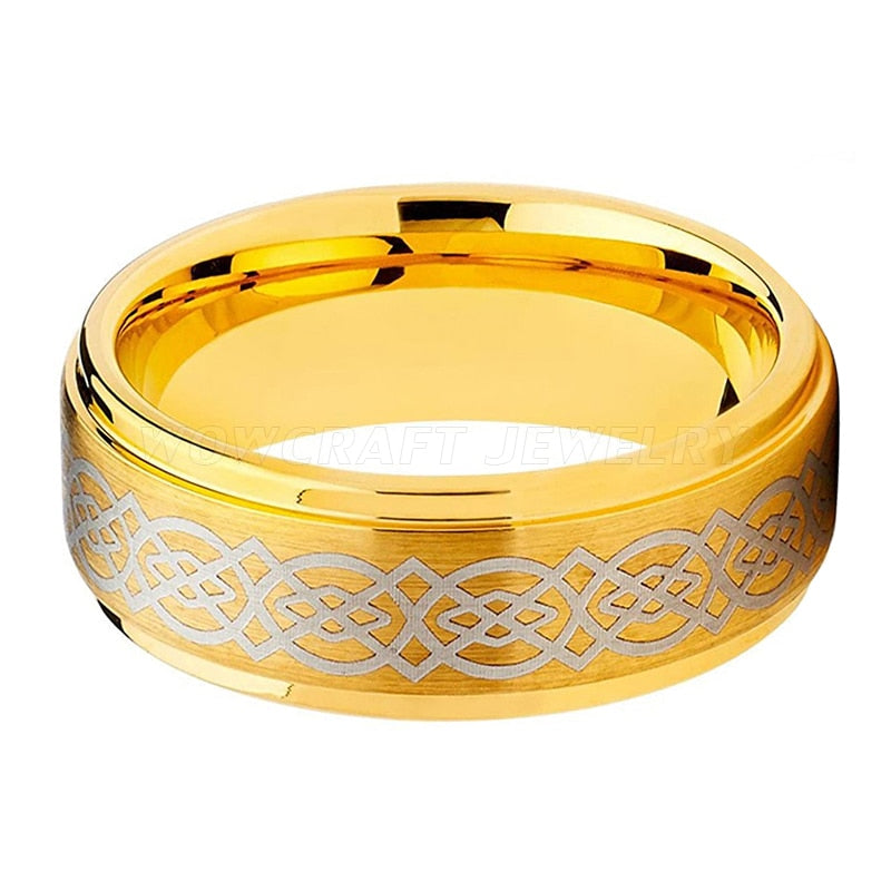 8mm Irish Celtic Design Gold Factory Tungsten Men's Ring