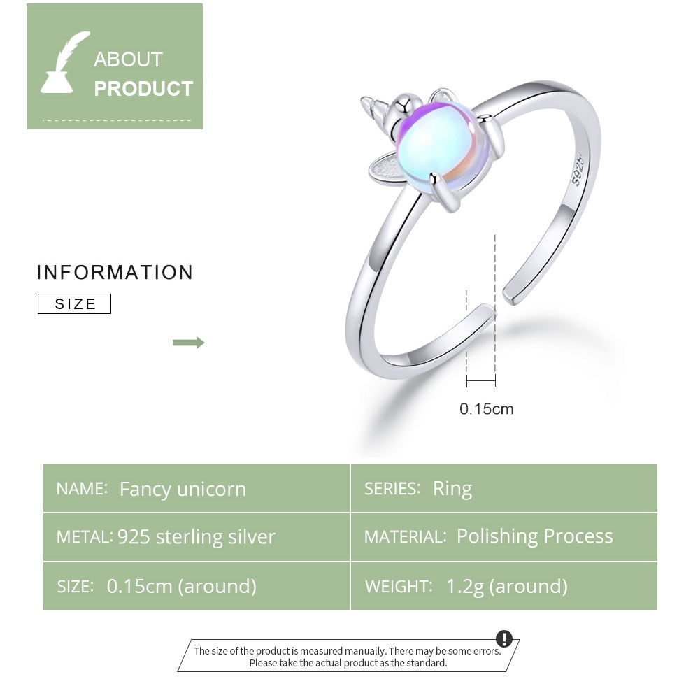 Moonstone Unicorn 925 Sterling Silver Adjustable Women's Ring