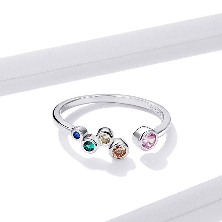 Colorful Bubbles CZ Sterling Silver 925 Adjustable Women's Ring