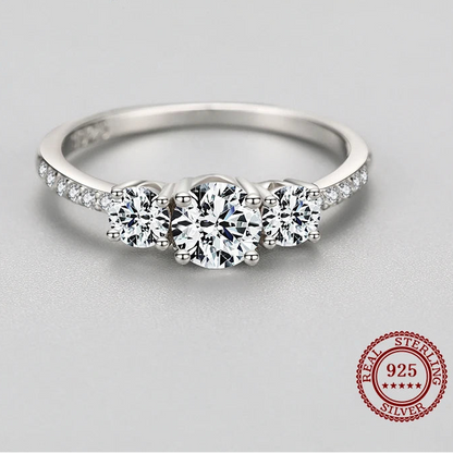 Women's 925 Sterling Silver Three-Stone Round Zirconia Ring - Trilogy Engagement & Wedding Ring