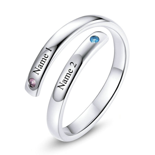 2 Personalized Names 925 Sterling Silver Women's Ring