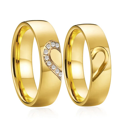 6mm Gold Colored Dome Polished Heart Shape Stainless Steel Couples Rings (2pc/Set)