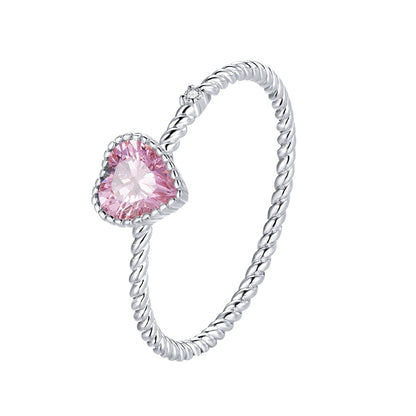 Pink Heart & Pink Square Cut CZ 925 Sterling Silver Women's Rings