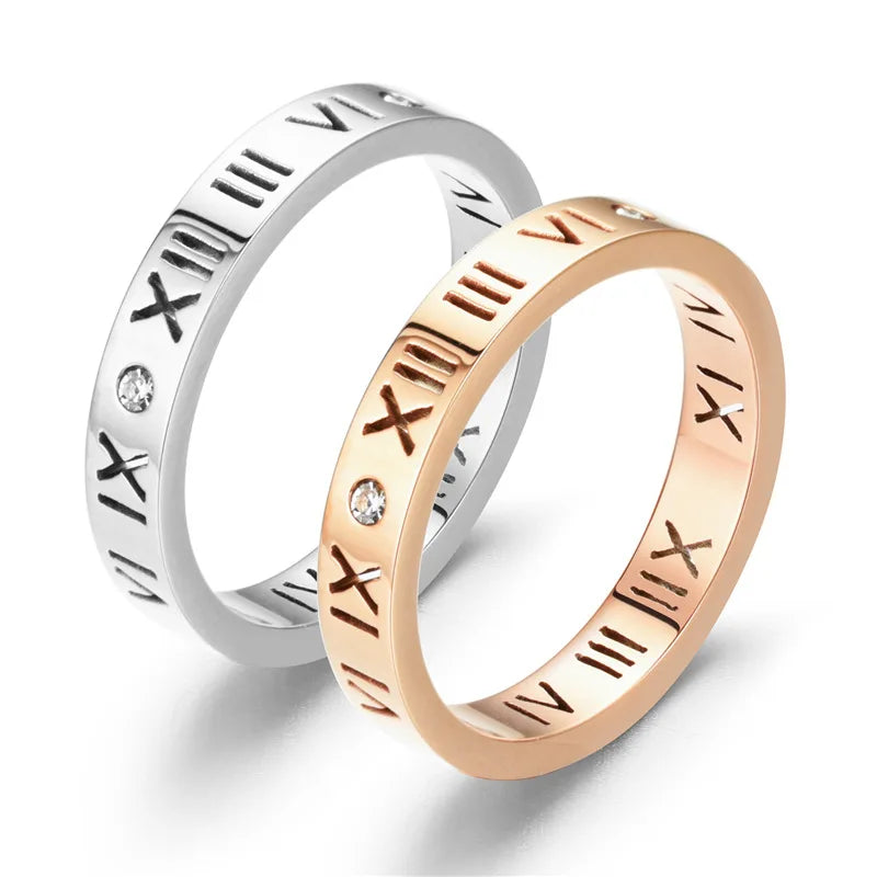 5mm Sterling Silver Roman Numeral Ring – CZ Accent Date Band (Unisex)