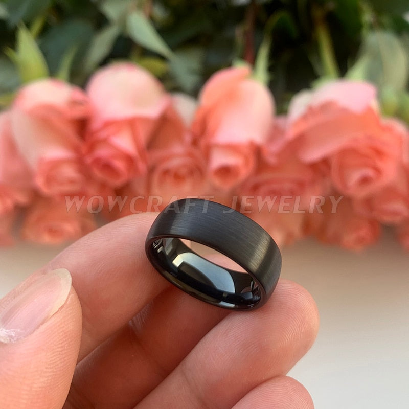 8mm Black Brushed Domed Men's Ring