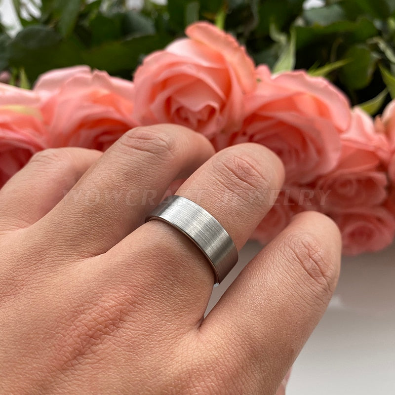 6mm & 8mm Flat Brushed Silver Unisex Rings