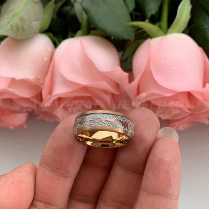 8mm Meteorite Arrow Inlay & Rose Gold Tungsten Unisex Ring