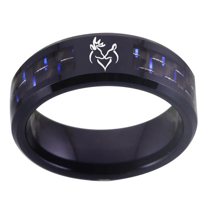 8mm Buck & Doe With Carbon Fibre Inlay Black Tungsten Unisex Ring