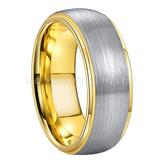 8mm Gold Color & Silver Brushed Tungsten Men's Ring