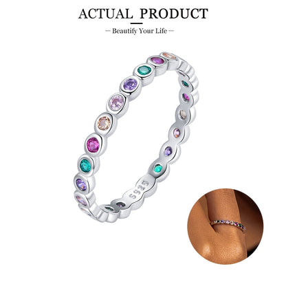 Rainbow Round Rings Dazzling Zircons 925 Sterling Silver Women's Ring (Multiple Styles)