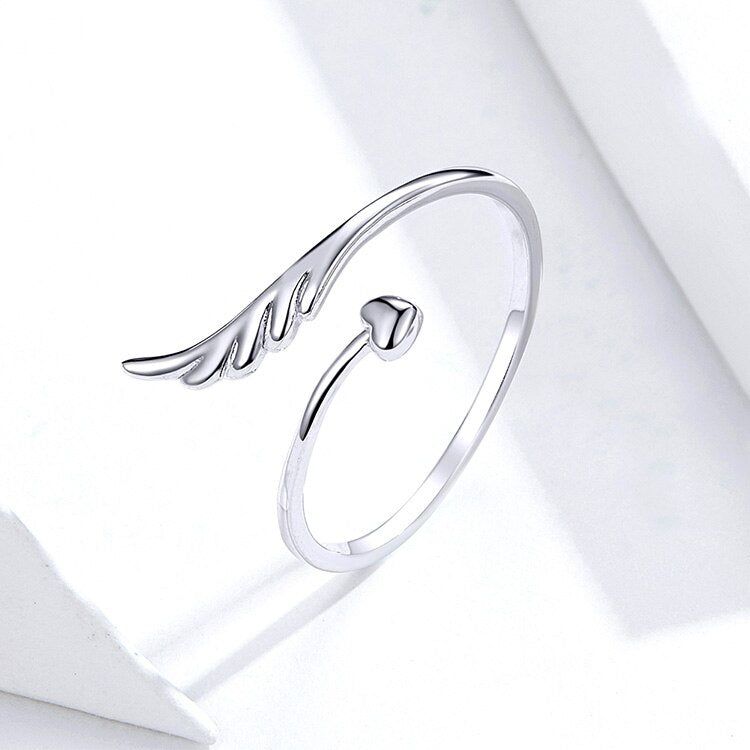 Angel Wing Heart 925 Sterling Silver Adjustable Women's Ring