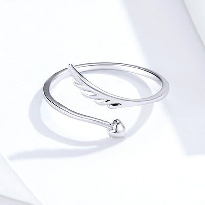 Angel Wing Heart 925 Sterling Silver Adjustable Women's Ring