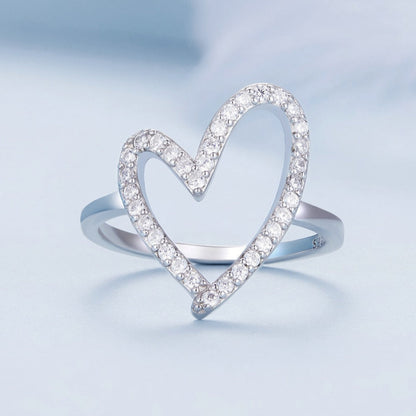 5mm Sterling Silver Open Heart Ring – Pavé Symbol of Love (Women’s) - Promise Rings