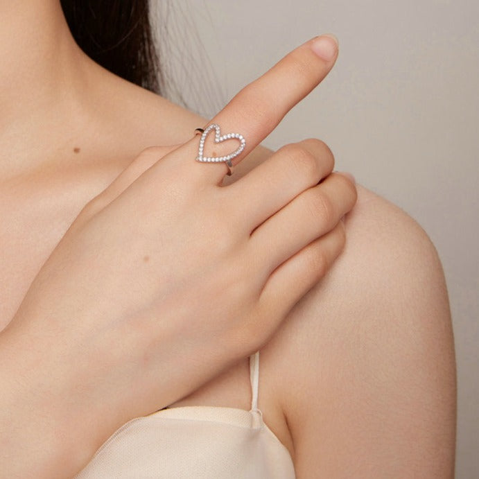 5mm Sterling Silver Open Heart Ring – Pavé Symbol of Love (Women’s) - Promise Rings