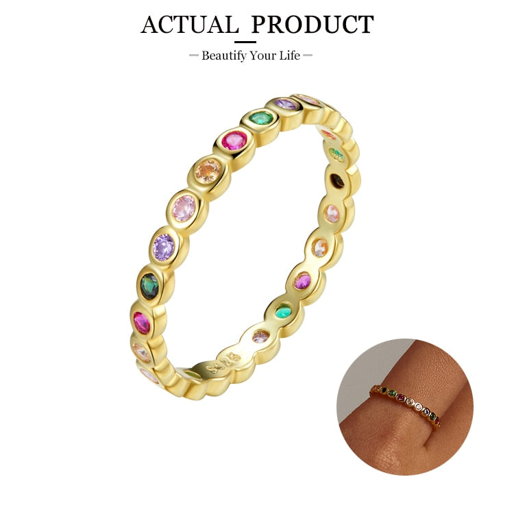 Rainbow Round Rings Dazzling Zircons 925 Sterling Silver Women's Ring (Multiple Styles)
