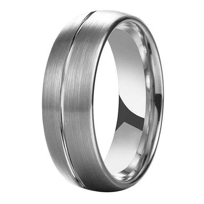 7mm Offset Grooved Silver or Gold Color Tungsten Men's Ring