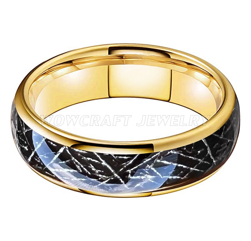 6mm Black Meteorite Inlay & Gold Color Polished Unisex Ring