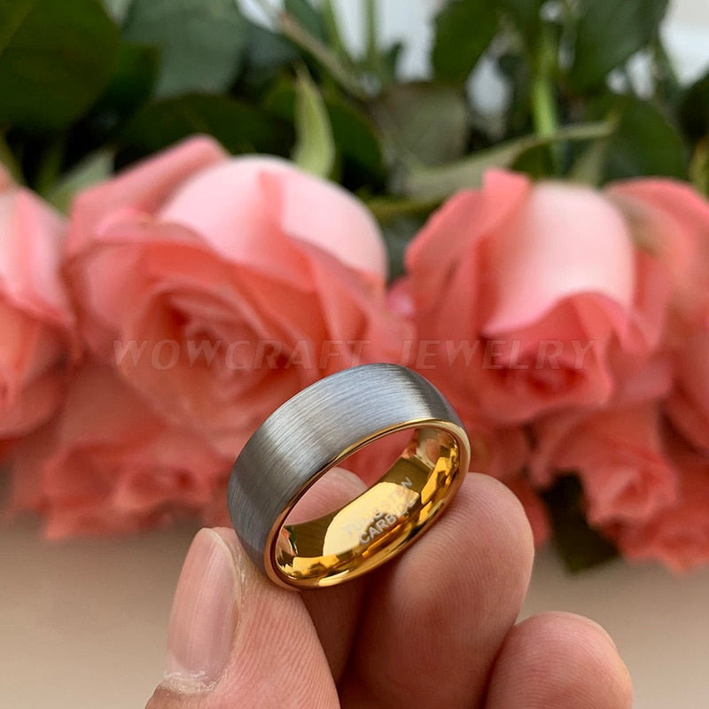 8mm Silver Brushed & Gold Tungsten Men's Ring