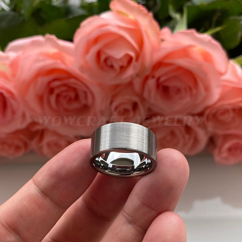 10mm, 12mm Big Wide Flat Shape Brushed Men's Ring