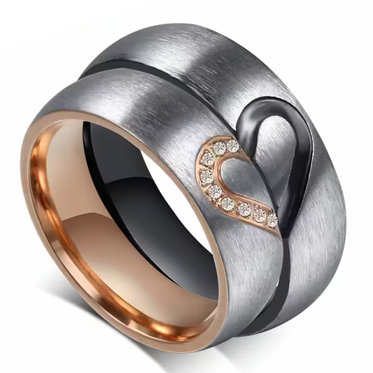 His and Hers Love Heart Stainless Steel Couples Rings (2Pc/Set)
